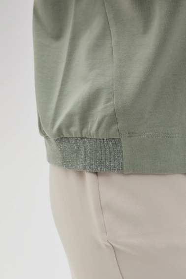 Bluzka z nadrukiem i krótkimi rękawami oliwkowa