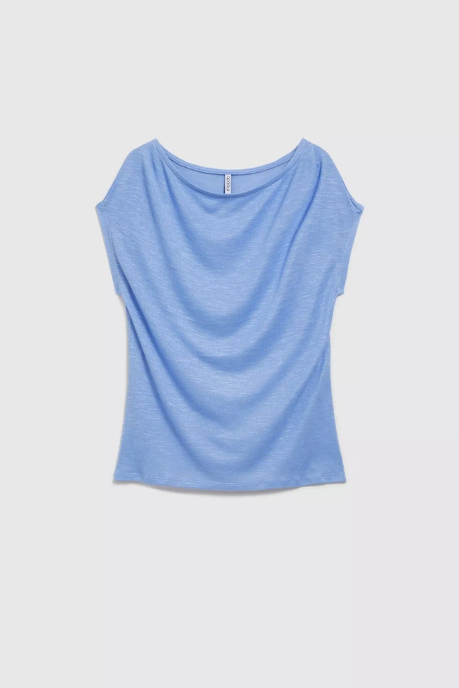 Gładka bluzka z okrągłym dekoltem błękitna