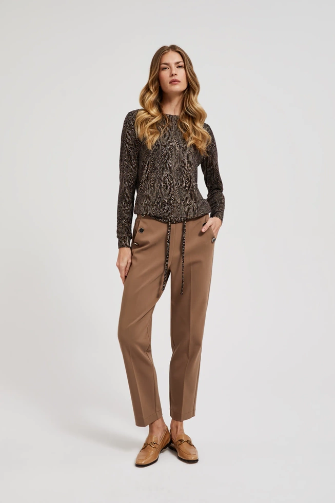 Wzorzysty sweter z wiązaniem w pasie czarny