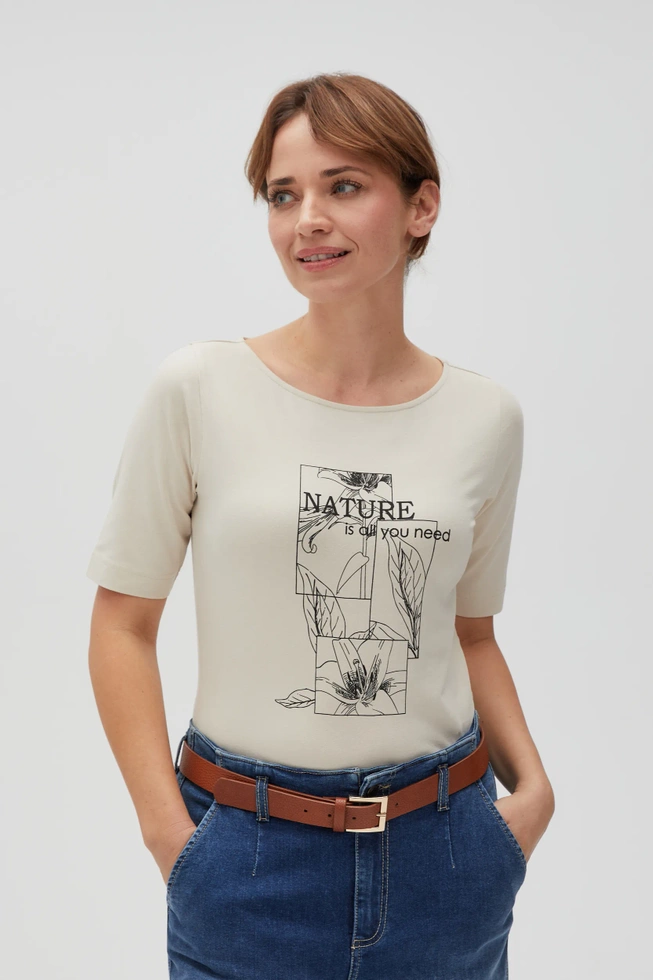 Bluzka z nadrukiem i napisem beżowa