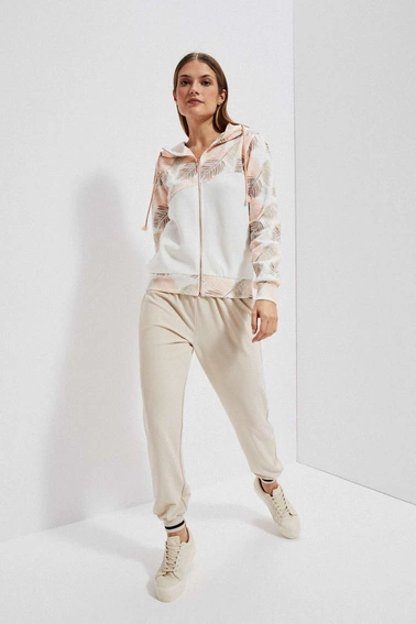 Bluza z kapturem i nadrukiem liści perłowa