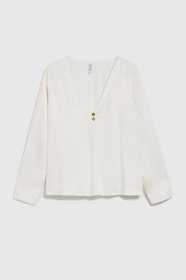 Koszula z dekoltem w serek i ozdobymi guzikami biała