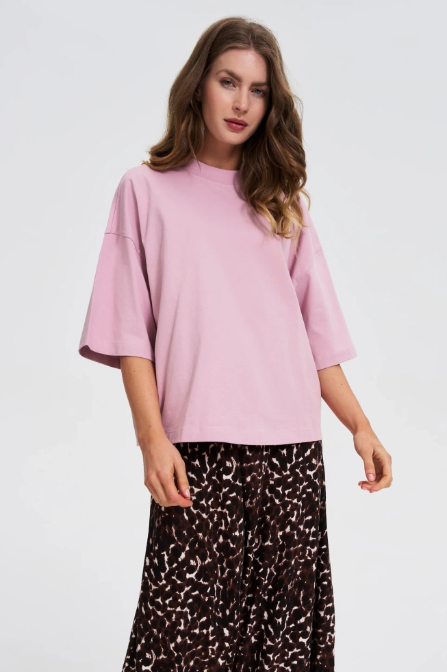 Gładka bluzka oversize różowa