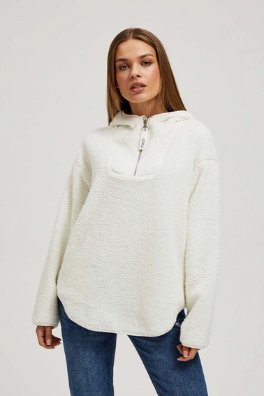 Bluza z kapturem i zamkiem na dekolcie perłowa