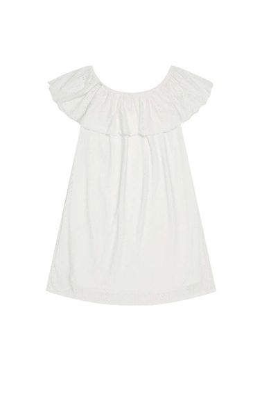 Ażurowa sukienka z odkrytymi ramionami perłowa