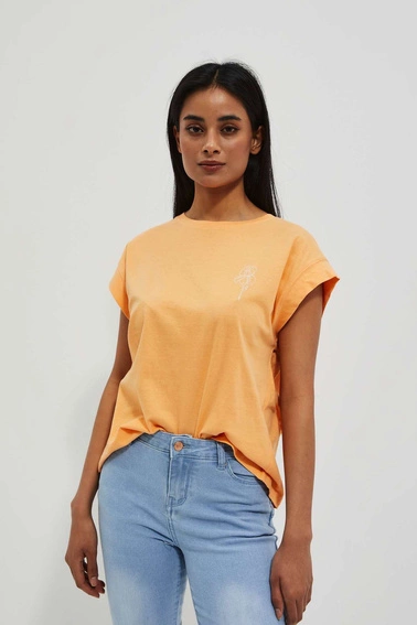 T-shirt z nadrukiem i krótkimi rękawami brzoskwiniowy