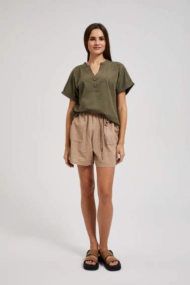 Szorty lniane ze sznurkiem beżowe