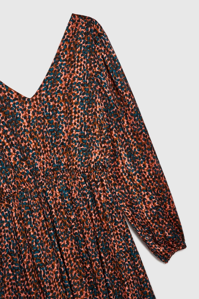 Sukienka maxi z bufiastymi rękawami brązowa