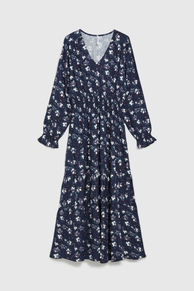 Wiskozowa sukienka w kwiaty granatowa