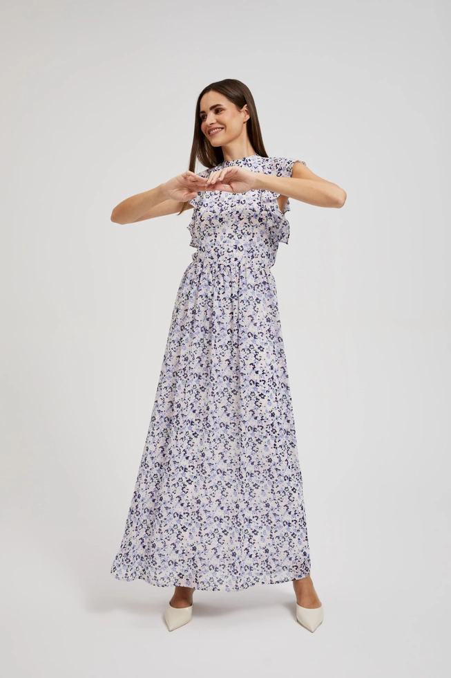 Sukienka maxi w kwiaty błękitna