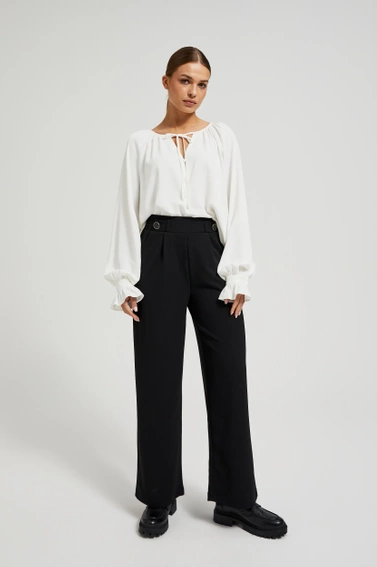 Eleganckie spodnie z szerokimi nogawkami i guzikami czarne