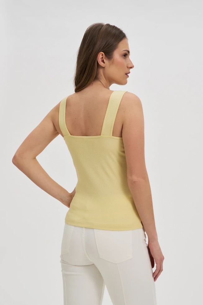 Prążkowany top z guzikami żółty