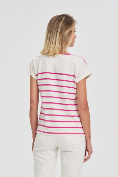 Bawełniana bluzka w paski fuksjowa