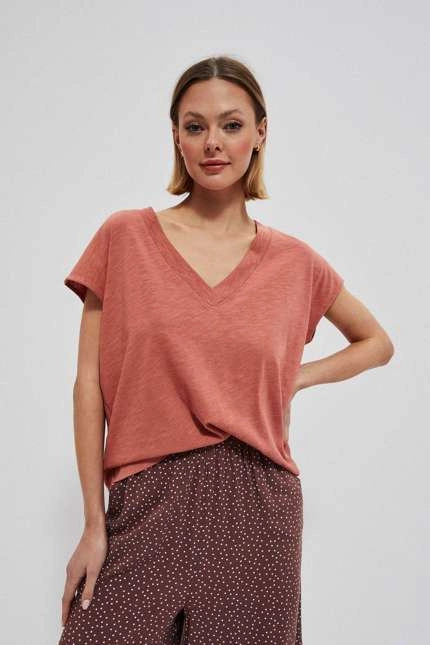 Bawełniany t-shirt z dekoltem V