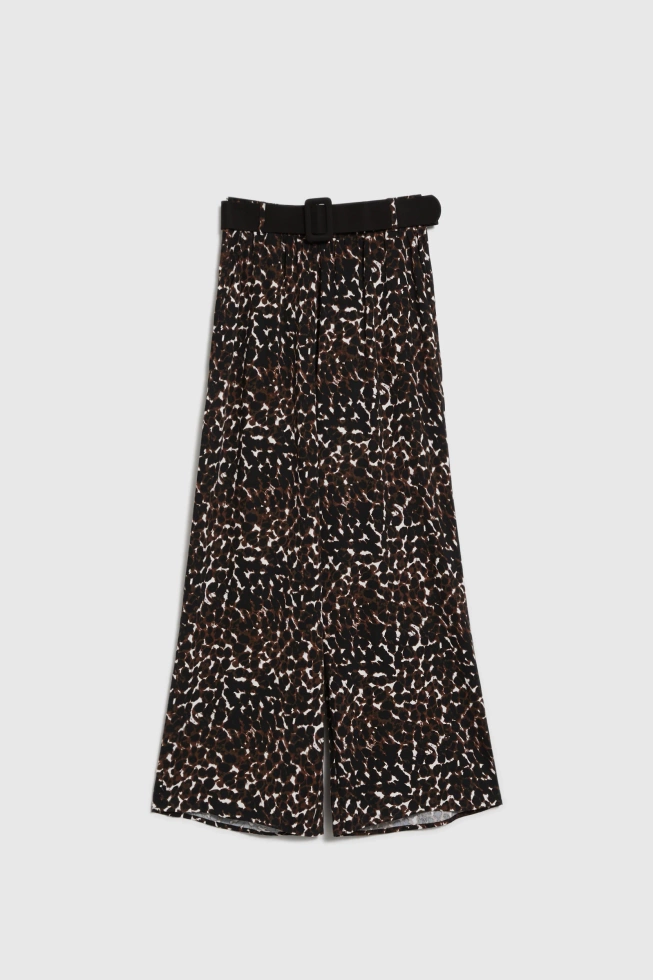 Wiskozowe spodnie z paskiem brązowe