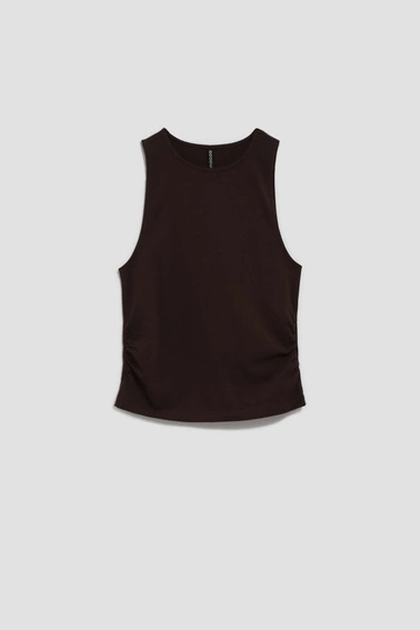 Top z marszczonymi bokami ciemnbrązowy