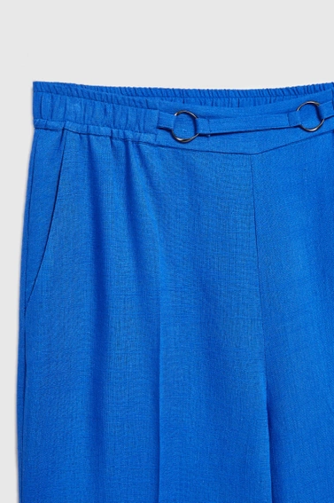 Lniane spodnie z nogawkami w kant niebieskie