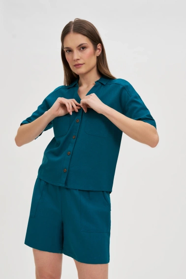 Bawełniano-lniane szorty zielone