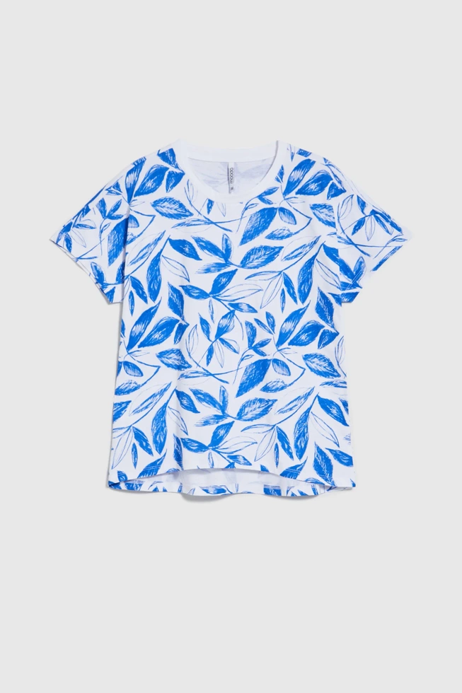 Bluzka z nadrukiem liści niebieska