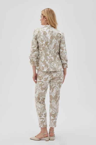 Spodnie z roślinnym wzorem beżowe