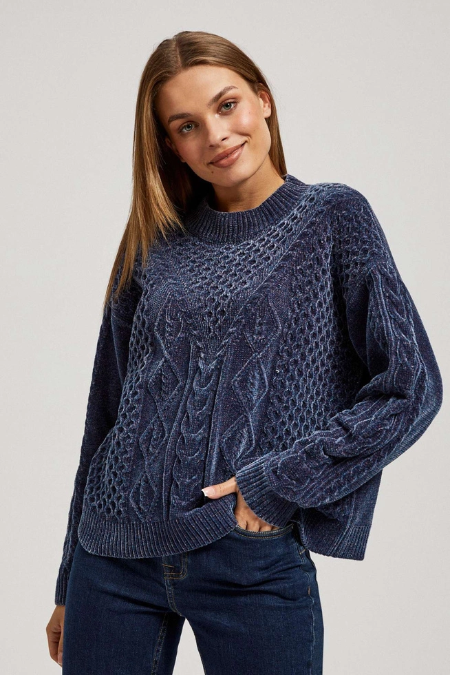 Sweter z ozdobnym splotem granatowy