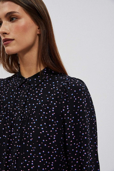 Wzorzysta koszula z bufiastymi rękawami czarna