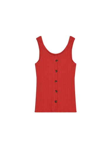 Prążkowany top z guzikami rubinowy