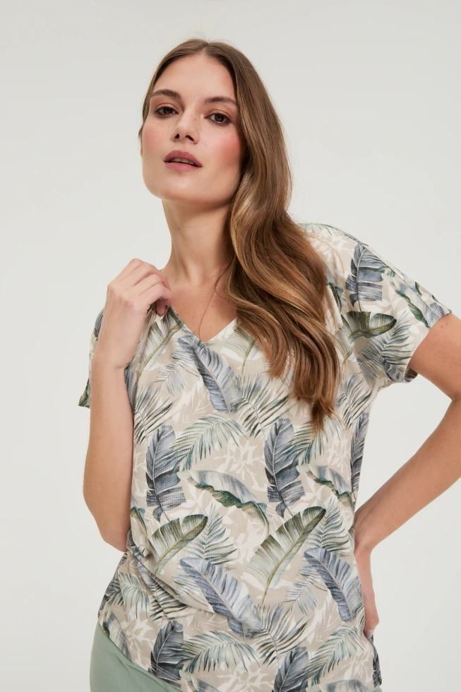 Bluzka z dekoltem w serek beżowa