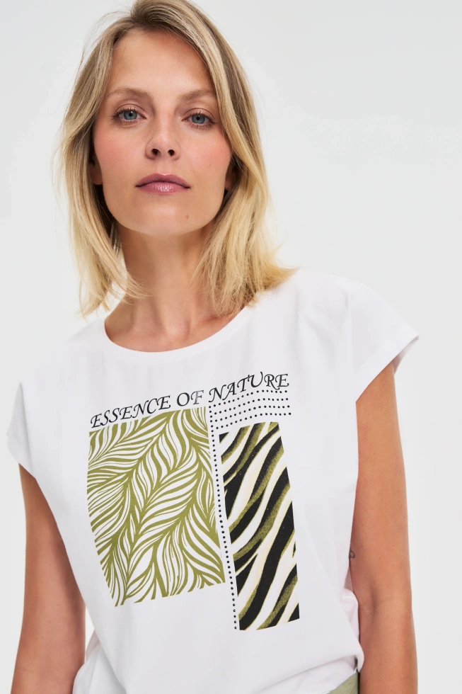 Bawełniana bluzka z nadrukiem biała