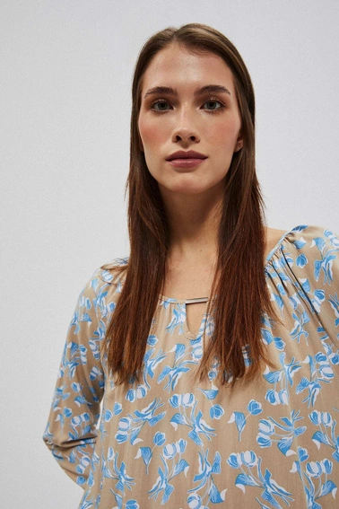 Wzorzysta koszula w kwiaty ciemnobeżowa