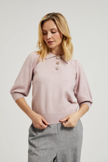 Sweter z krótkimi rękawami i ozdobnymi guzikami różowy 
