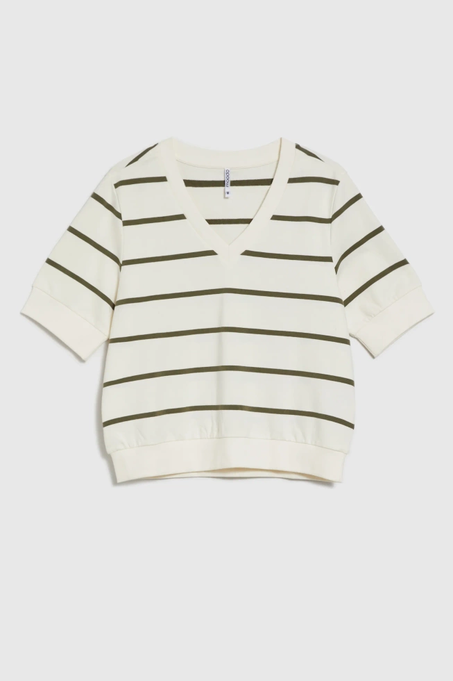 Bluza w paski z krótkimi rękawami ecru