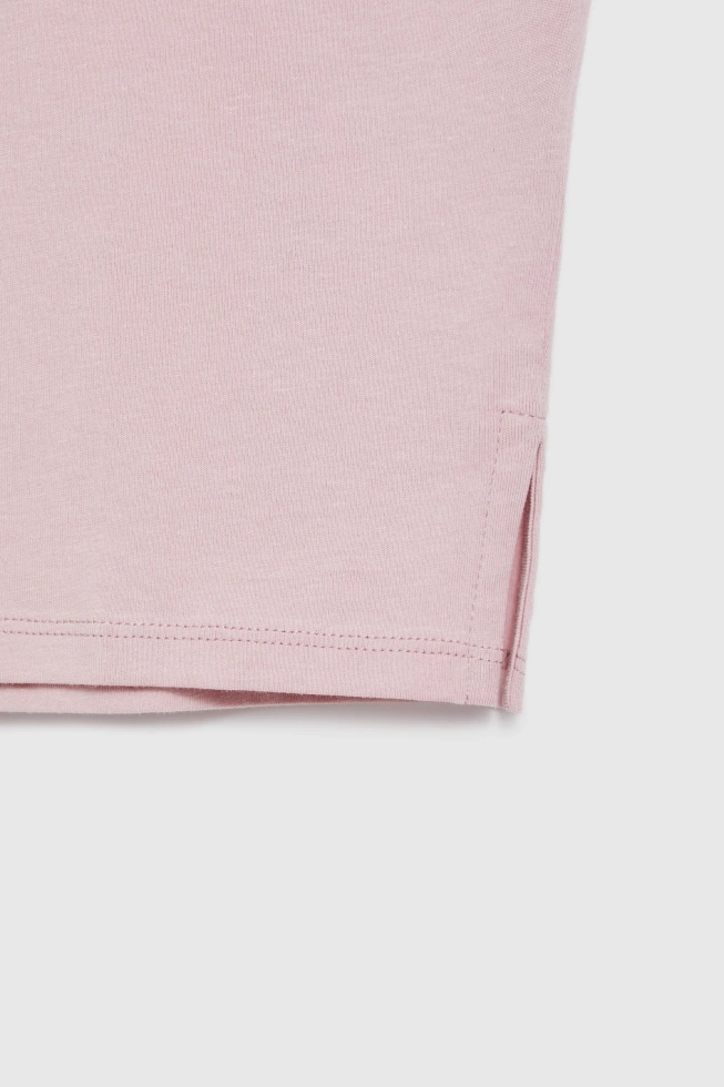 Bawełniany t-shirt z dekoltem w serek jasnoróżowy
