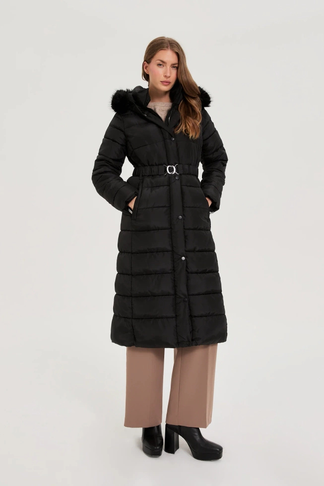 Długa kurtka z kapturem czarna