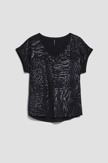 Bawełniana bluzka z błyszczącym nadrukiem czarna