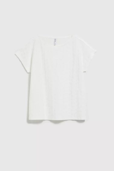 Bluzka z okrągłym dekoltem i strukturalną fakturą biała 