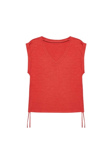 Bawełniana bluzka ze ściągaczem rubinowa