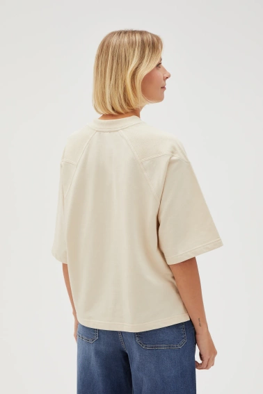 Gładka bluza oversize z krótkimi rękawami beżowa