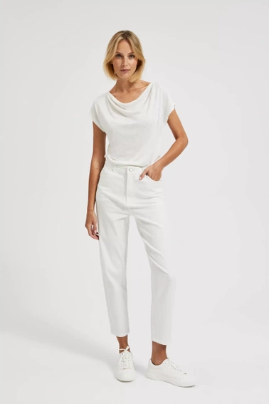 Gładka bluzka damska z okrągłym dekoltem biała