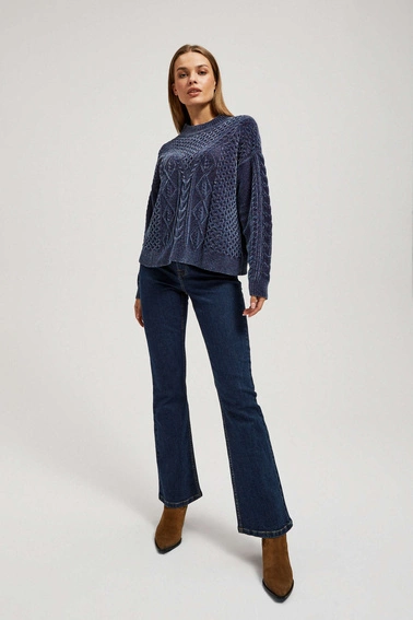 Sweter z ozdobnym splotem granatowy