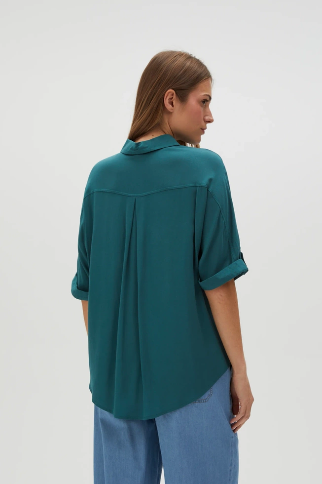 Wiskozowa koszula z podwijanymi rękawami zielona