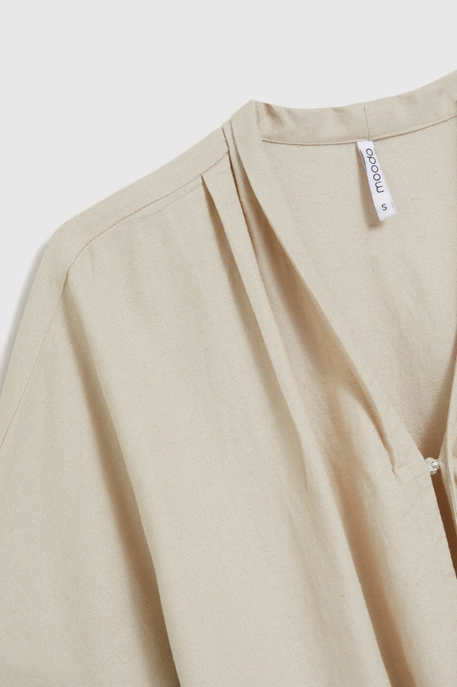 Lniana koszula z wiązaniem beżowa