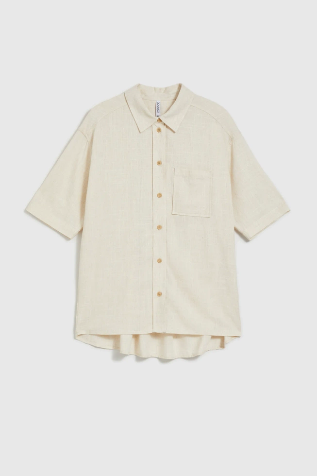 Lniana koszula z kieszonką beżowa