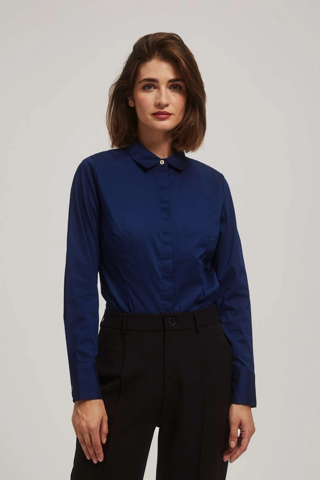 Dopasowana koszula z długimi rękawami granatowa
