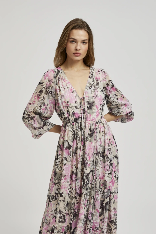 Sukienka maxi z kwiatowym wzorem szara