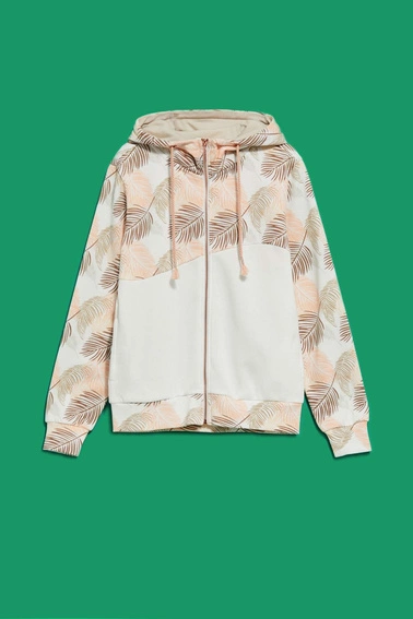 Bluza z kapturem i nadrukiem liści perłowa