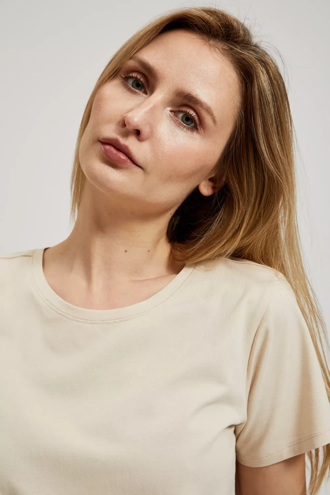 Gładka bluzka z krótkimi rękawami beżowa