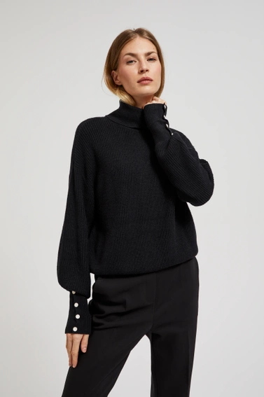 Sweter z golfem i bufiastymi rękawami czarny