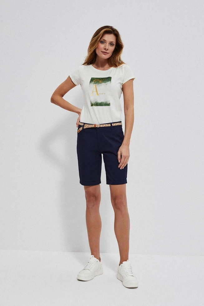 Bawełniana bluzka z nadrukiem w kolorze zielonym i złotym perłowa