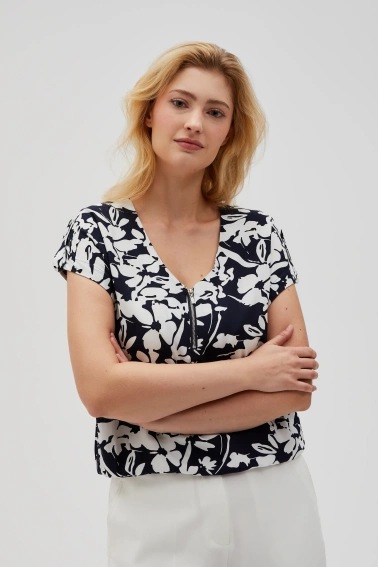 Wiskozowa koszula z zamkiem granatowa